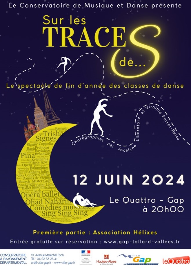 affiche du spectacle du conservatoire de danse à gap en juin 2024_helixes sera en 1e partie